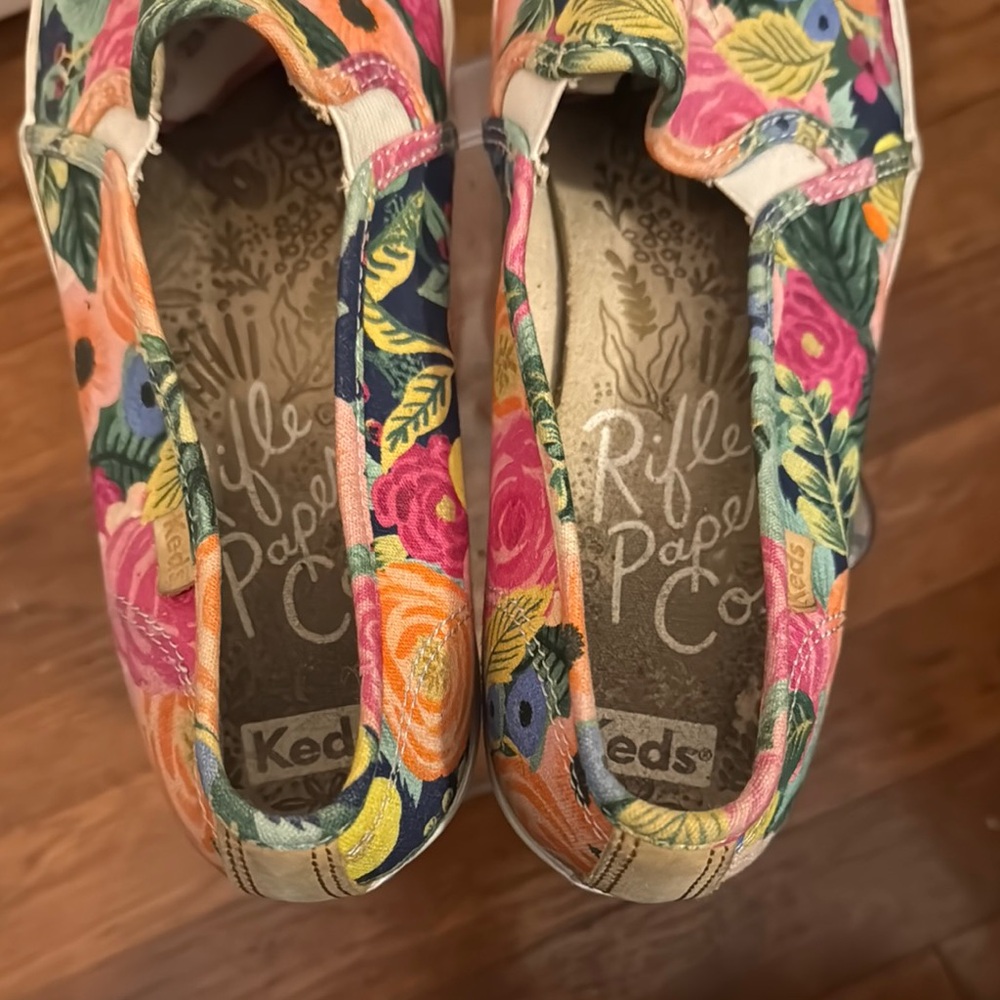Keds Rifle Paper Co. Cream Floral Slip-On Sneakers with White Rubber Sole - Picture 4 of 5